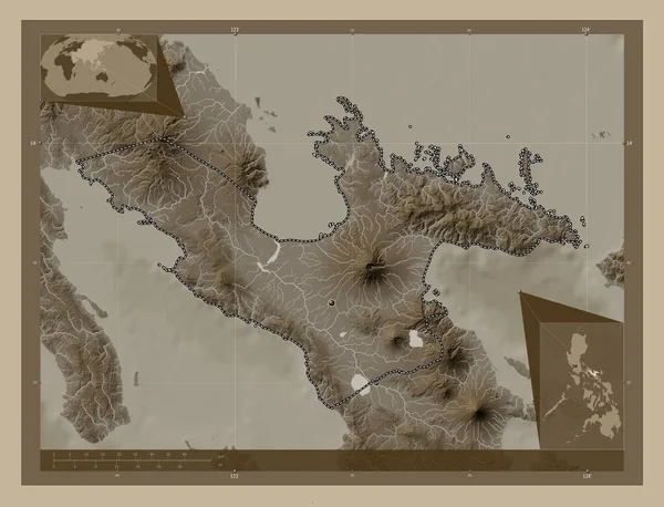 Camarines Sur Province Philippines Elevation Map Colored Sepia Tones Lakes — Stock Photo, Image