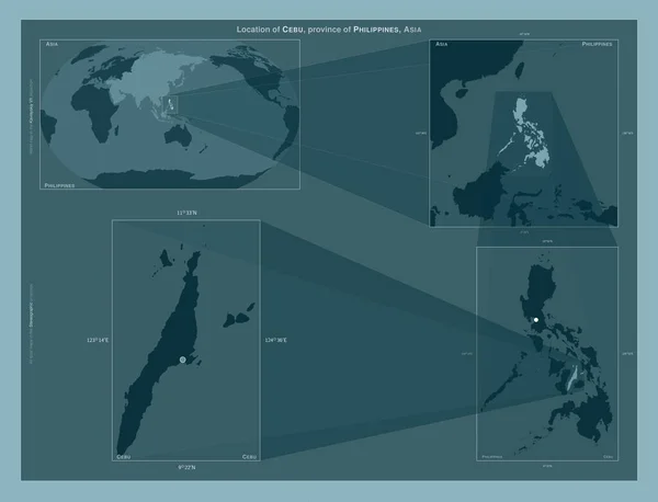 Cebu Province Philippines Diagram Showing Location Region Larger Scale Maps — стоковое фото