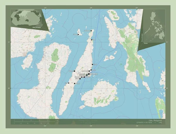 Себу Провінція Філіппін Відкрита Карта Вулиць Місця Розташування Назви Великих — стокове фото
