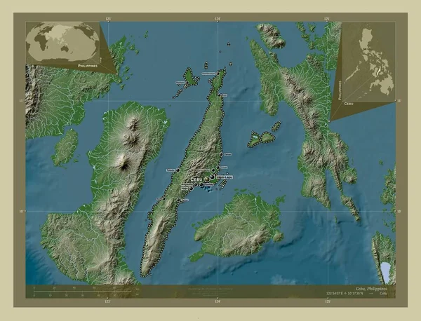 Cebu Province Philippines Elevation Map Colored Wiki Style Lakes Rivers — стоковое фото