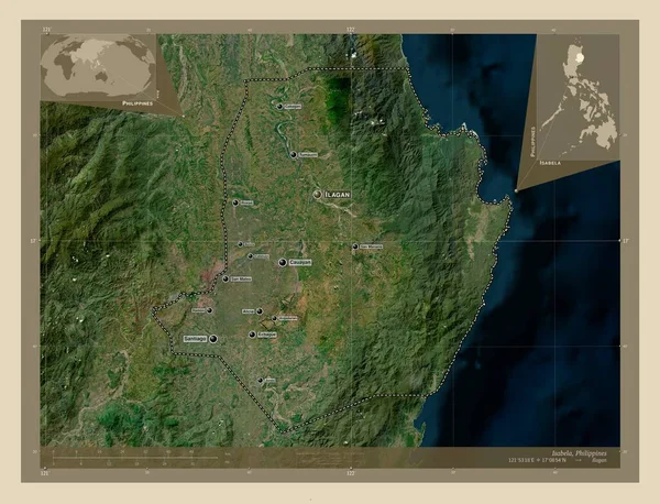 Isabela Province Philippines High Resolution Satellite Map Locations Names Major — Stock Photo, Image