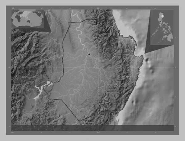Isabela Province Philippines Grayscale Elevation Map Lakes Rivers Corner Auxiliary — Foto de Stock
