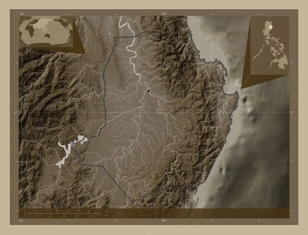 Isabela Province Philippines Elevation Map Colored Sepia Tones Lakes Rivers — 스톡 사진