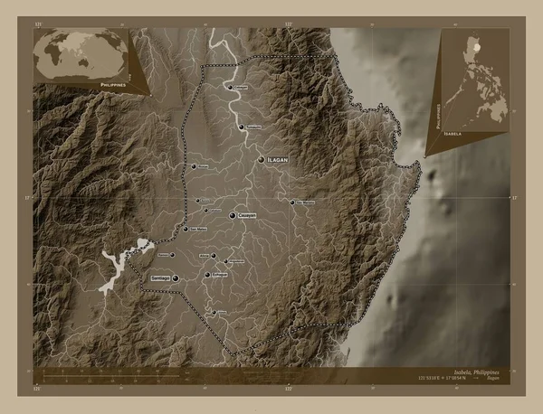 Isabela Province Philippines Elevation Map Colored Sepia Tones Lakes Rivers — Foto de Stock