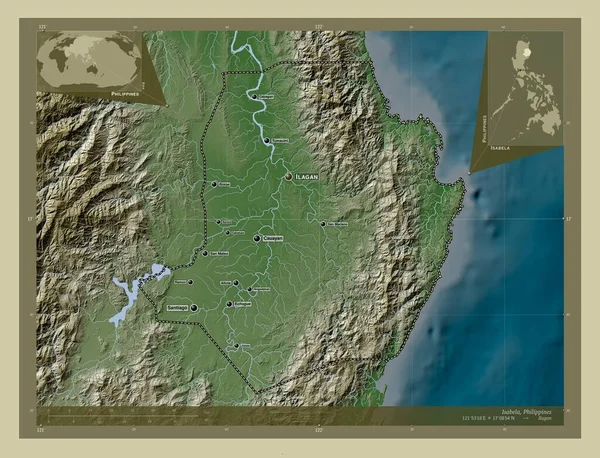 Isabela Province Philippines Elevation Map Colored Wiki Style Lakes Rivers — Stock Photo, Image