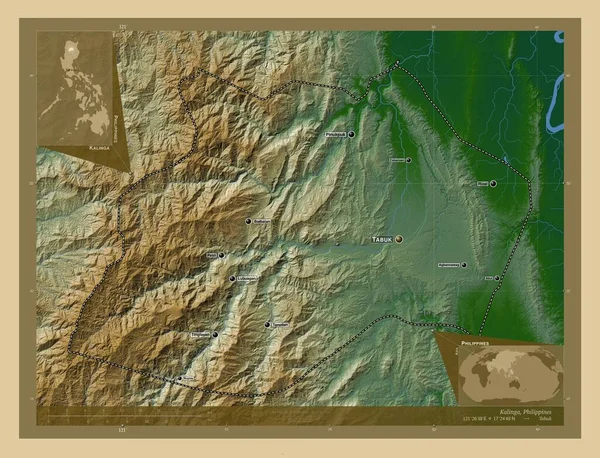 Kalinga Province Philippines Colored Elevation Map Lakes Rivers Locations Names — Stock fotografie