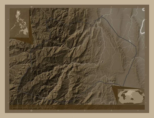 Kalinga Province Philippines Elevation Map Colored Sepia Tones Lakes Rivers — 스톡 사진