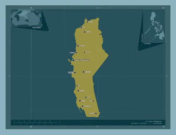 Union Province Philippines Solid Color Shape Locations Names Major Cities — Stock fotografie