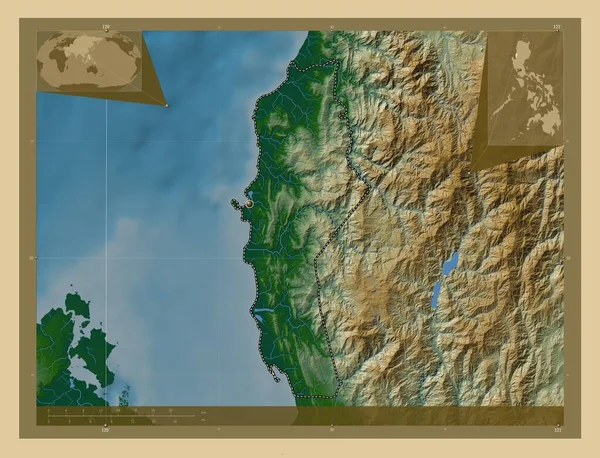 Union Province Philippines Colored Elevation Map Lakes Rivers Corner Auxiliary — Stok fotoğraf