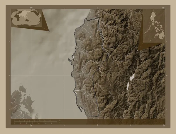 Union Province Philippines Elevation Map Colored Sepia Tones Lakes Rivers — ストック写真