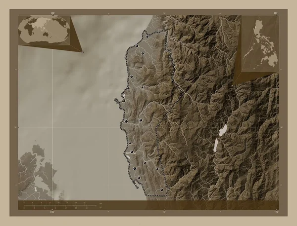 Union Province Philippines Elevation Map Colored Sepia Tones Lakes Rivers — 스톡 사진