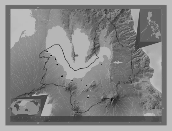 Laguna Province Philippines Grayscale Elevation Map Lakes Rivers Locations Major — Stock Photo, Image