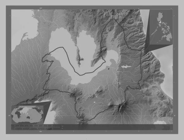 Laguna Province Philippines Grayscale Elevation Map Lakes Rivers Corner Auxiliary — Stock Photo, Image