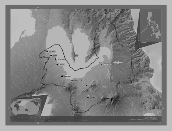 Laguna Province Philippines Grayscale Elevation Map Lakes Rivers Locations Names — ストック写真