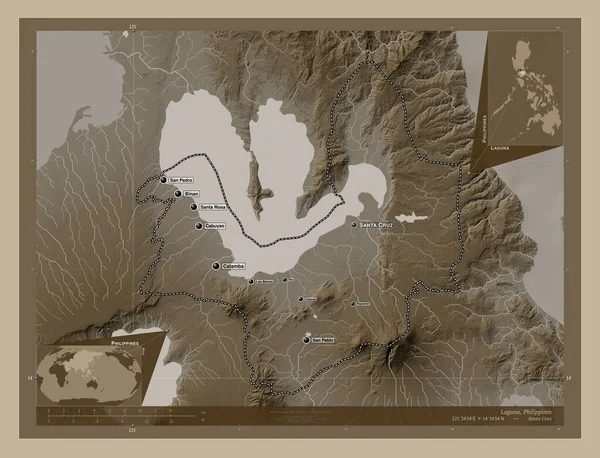 Laguna Province Philippines Elevation Map Colored Sepia Tones Lakes Rivers — Stok fotoğraf