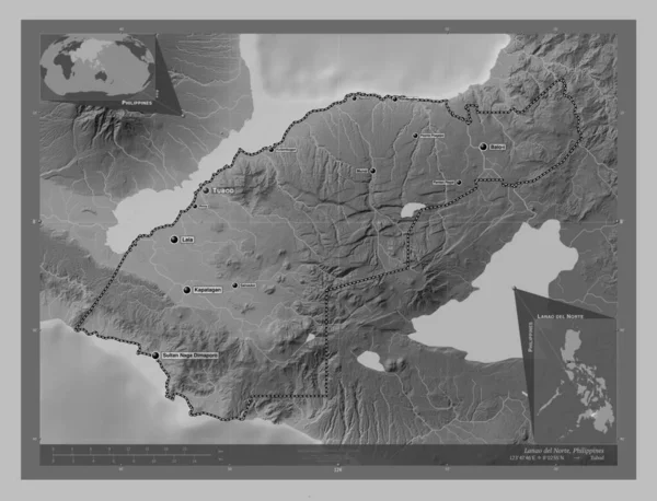 Lanao Del Norte Province Philippines Grayscale Elevation Map Lakes Rivers —  Fotos de Stock