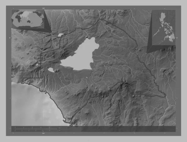 Lanao Del Sur Province Philippines Grayscale Elevation Map Lakes Rivers — ストック写真