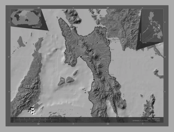 Leyte Province Philippines Bilevel Elevation Map Lakes Rivers Locations Names — Stock Fotó