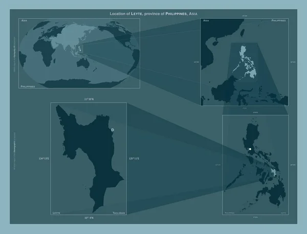 Leyte Province Philippines Diagram Showing Location Region Larger Scale Maps — стоковое фото