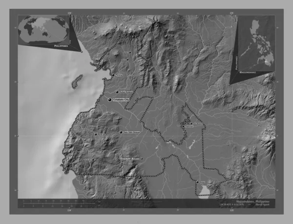 Maguindanao Province Philippines Bilevel Elevation Map Lakes Rivers Locations Names — Stok fotoğraf