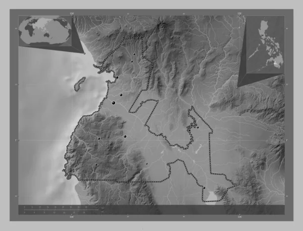 Maguindanao Province Philippines Grayscale Elevation Map Lakes Rivers Locations Major — стоковое фото