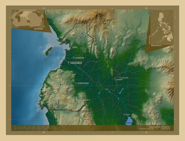 Maguindanao Province Philippines Colored Elevation Map Lakes Rivers Locations Names — Stok Foto