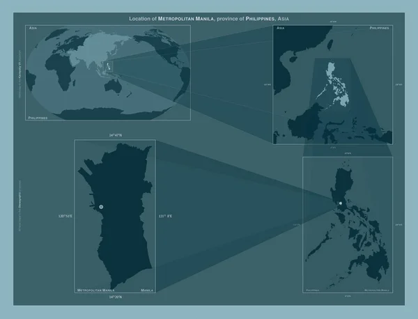 Metropolitan Manila Province Philippines Diagram Showing Location Region Larger Scale — Fotografia de Stock