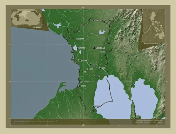 Metropolitan Manila Province Philippines Elevation Map Colored Wiki Style Lakes — стоковое фото