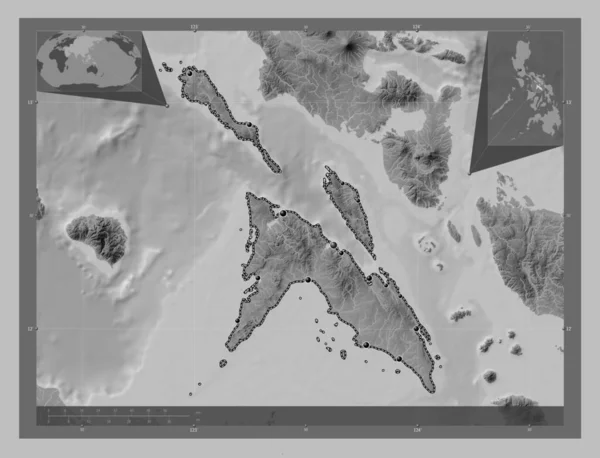 Masbate Province Philippines Grayscale Elevation Map Lakes Rivers Locations Major — Stock fotografie