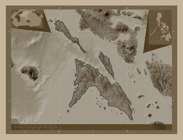 Masbate Province Philippines Elevation Map Colored Sepia Tones Lakes Rivers — Stock Photo, Image