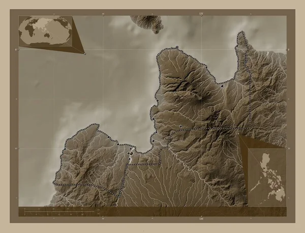Misamis Oriental Province Philippines Elevation Map Colored Sepia Tones Lakes — Stock Photo, Image