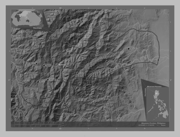 Mountain Province Province Philippines Grayscale Elevation Map Lakes Rivers Locations — ストック写真