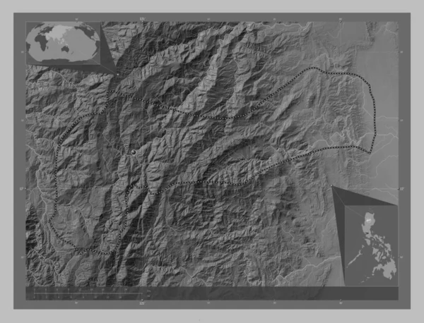 Mountain Province Province Philippines Grayscale Elevation Map Lakes Rivers Corner — Stockfoto