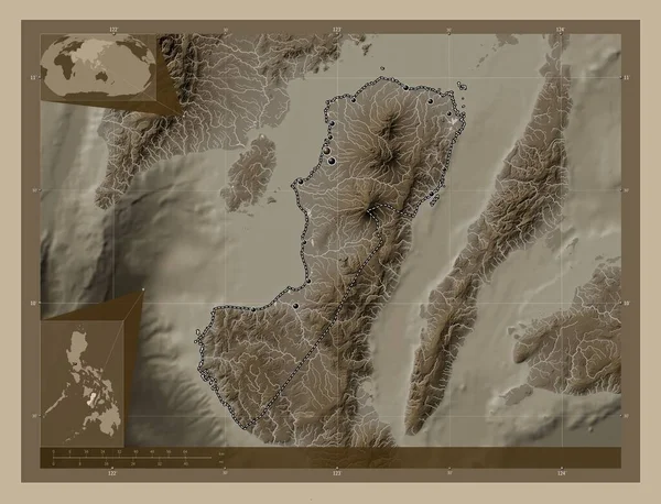 Negros Occidental Province Philippines Elevation Map Colored Sepia Tones Lakes — Stock Photo, Image