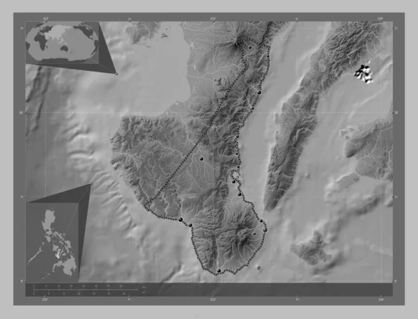 Negros Oriental Province Philippines Grayscale Elevation Map Lakes Rivers Locations — Stock fotografie