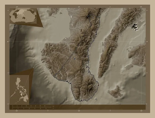 Negros Oriental Province Philippines Elevation Map Colored Sepia Tones Lakes — Stok fotoğraf