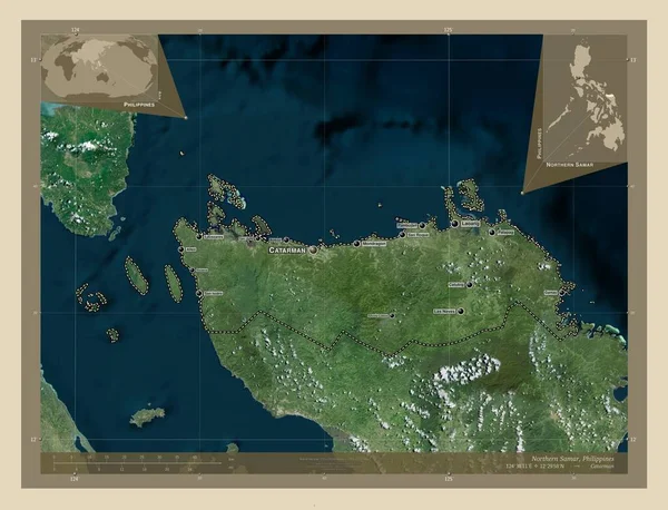 Northern Samar Province Philippines High Resolution Satellite Map Locations Names — ストック写真