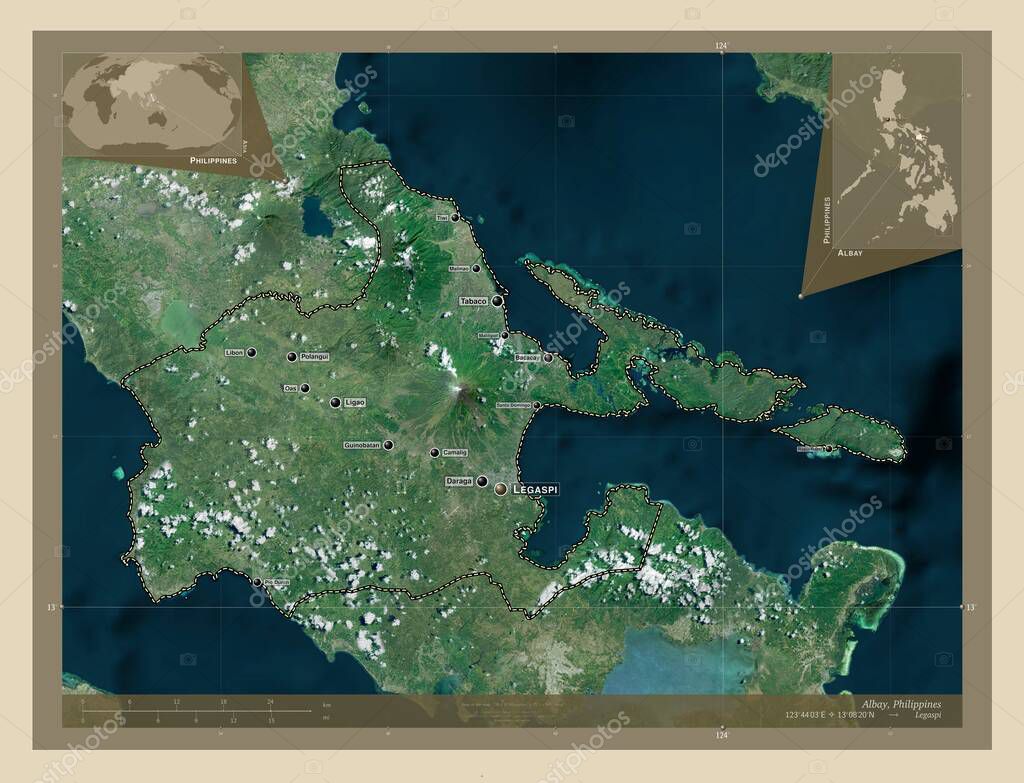Albay, province of Philippines. High resolution satellite map