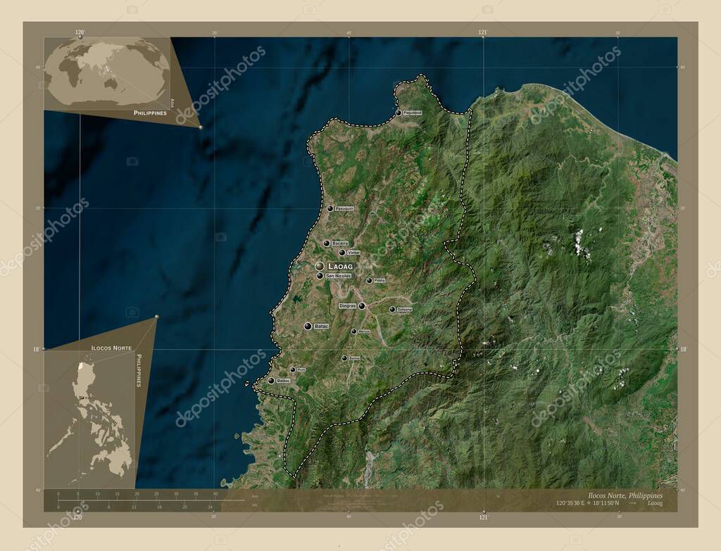Ilocos Norte, province of Philippines. High resolution satellite map