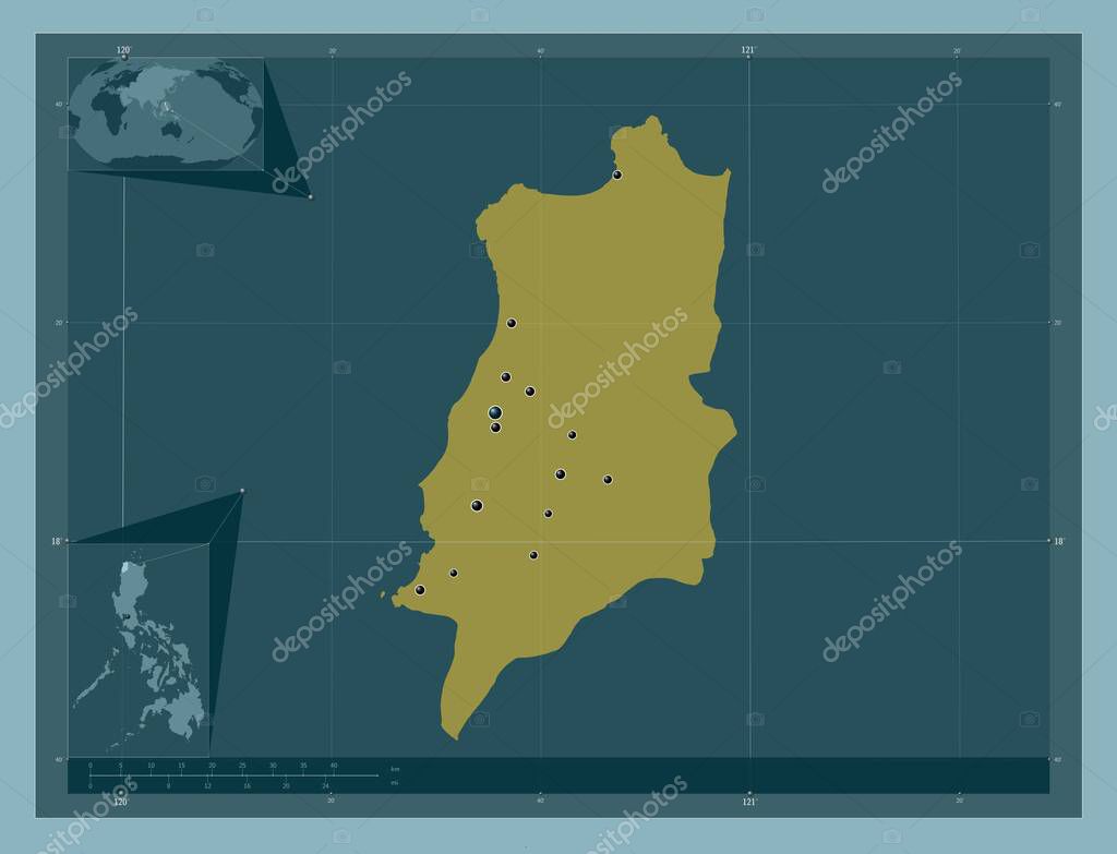 Ilocos Norte, province of Philippines. Solid color shape. Locations of