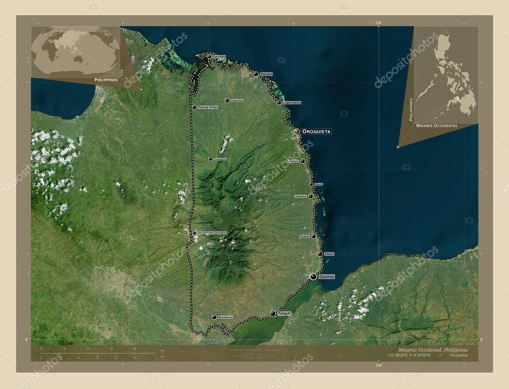 Misamis Occidental, province of Philippines. High resolution satellite map. Locations and names