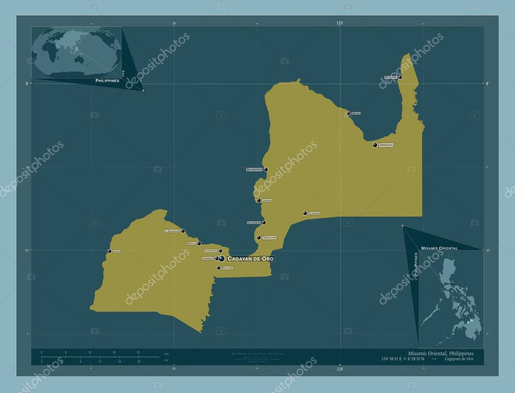 Misamis Oriental, province of Philippines. Solid color shape. Locations