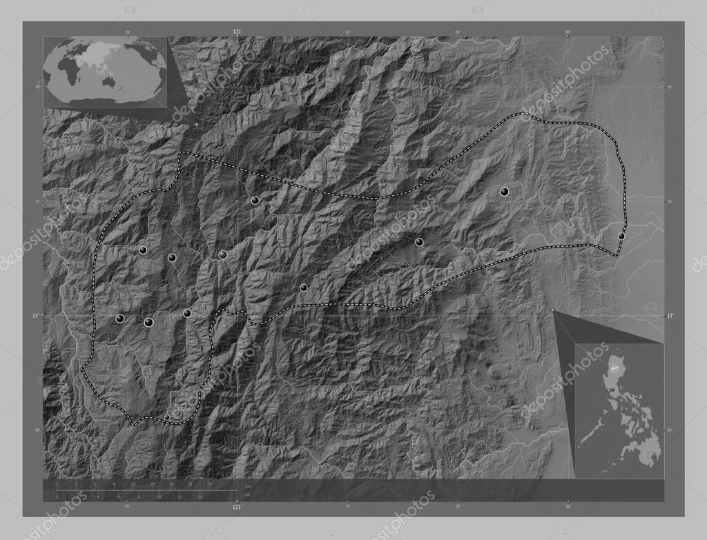 Mountain Province, province of Philippines. Grayscale elevation map