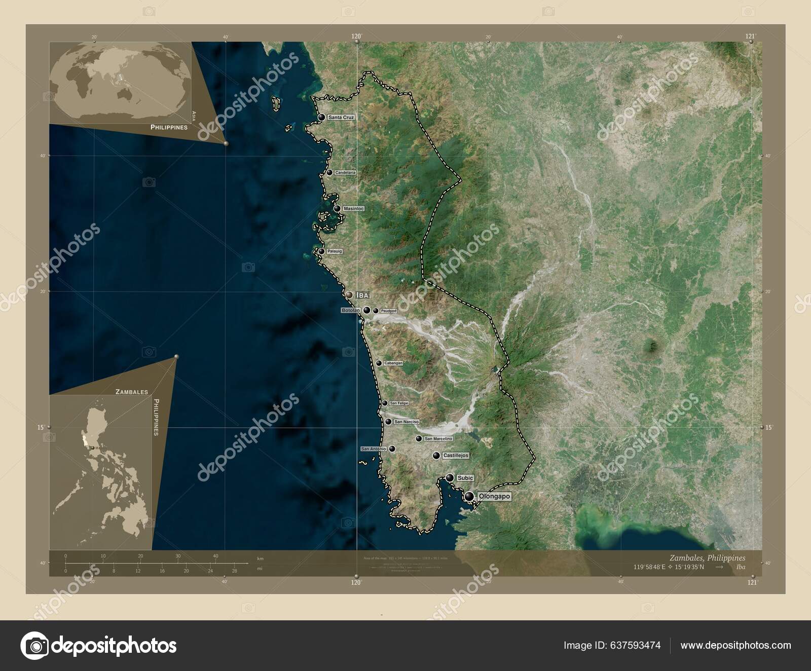 Zambales Province Philippines High Resolution Satellite Map Locations ...