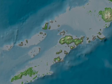 Sulu, province of Philippines. Elevation map colored in wiki style with lakes and rivers