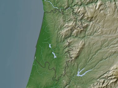 Aveiro, district of Portugal. Elevation map colored in wiki style with lakes and rivers