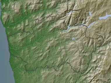 Braga, district of Portugal. Elevation map colored in wiki style with lakes and rivers