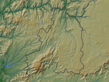 Guarda, district of Portugal. Colored elevation map with lakes and rivers