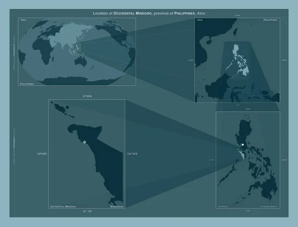 Occidental Mindoro Province Philippines Diagram Showing Location Region Larger Scale — Stockfoto