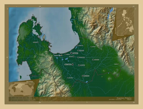 Pangasinan Province Philippines Colored Elevation Map Lakes Rivers Locations Names — Φωτογραφία Αρχείου
